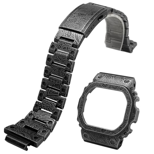 Korlexchi MOD Kit Metall Uhrenarmband und Uhrengehäuse für Herren kompatibel mit Casio DW5600 GW-B5600, Armband und Uhrenlünette für G-SHOCK GW-M5610 G-5600E, 316 Edelstahl, Retro 3D-Schnitzerei (5610 Korlexchi MOD Kit Metall Uhrenarmband und Uhrengehäuse für Herren kompatibel mit Casio DW5600 GW-B5600, Armband und Uhrenlünette für G-SHOCK GW-M5610 G-5600E, 316 Edelstahl, Retro 3D-Schnitzerei (5610 von Korlexchi