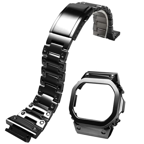 Korlexchi MOD Kit Uhrenarmband und Uhrengehäuse für Herren aus Edelstahl 316 Kompatibel mit Casio für G-SHOCK DW-H5600 Armbänder und Uhr Hülle aus Metall (Schwarz Set) von Korlexchi