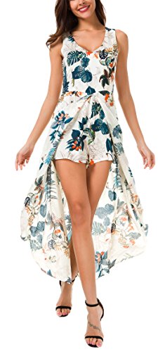 Kormei Damen Maxi Lang Kleid Tank Strand Spielanzug Boho Blumendruck Party Kleid Blau M von Kormei