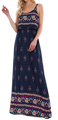 Kormei Damen Sommerkleid Ärmellos Boho A-Line Lang Kleid Maxikleid Party Strandkleid Blau XL von Kormei