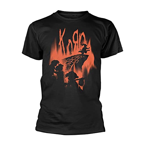 Korn T Shirt Hopscotch Flame Band Logo Nue offiziell Herren Schwarz, L von Plastic Head