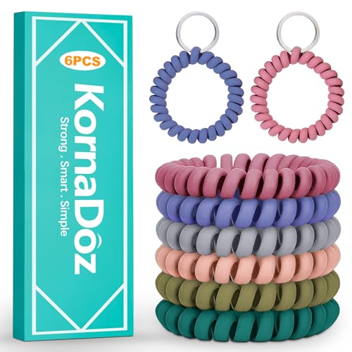 KornaDoz 6 Stück dehnbare Spiral-Handgelenkspule Schlüsselanhänger, wasserdichtes Armband, Schlüsselhalter, Armband für Fitnessstudio, Pool, Sauna, flexibles Armband für Männer und Frauen von KornaDoz