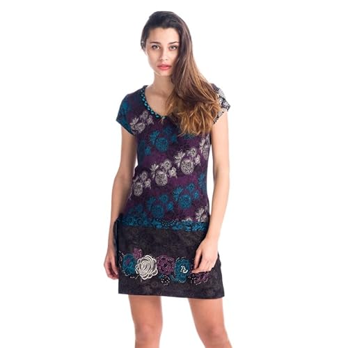 Koroshi Bedrucktes Kleid mit kurzen Ärmeln und Hüftausschnitt mit geknotetem Schleifendetail und lebendigem Flechtausschnitt | Stil und Komfort | urbane Mode, Schwarz, Schwarz , X-Small von Koroshi