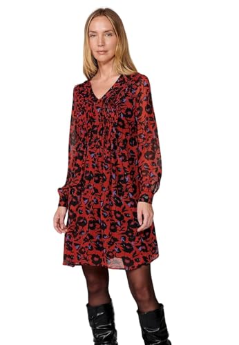 Koroshi Kurzes Kleid mit langen Ärmeln und V-Ausschnitt mit Faltendetails auf der Vorderseite und Blumendruck für Damen in Rot, Rot, rot, Medium von Koroshi