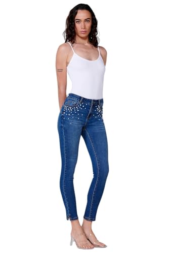 Koroshi Lange Jeans mit Perlendetails an den Vordertaschen, Blau, OSC, blau, 34 von Koroshi