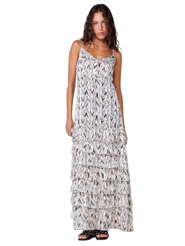 Koroshi Langes Kleid mit verstellbaren Trägern, V-Ausschnitt, Rüschenrock und Bund mit elastischem Innengummi, Tierdruck in Schwarz, Schwarz, Schwarz , Small von Koroshi