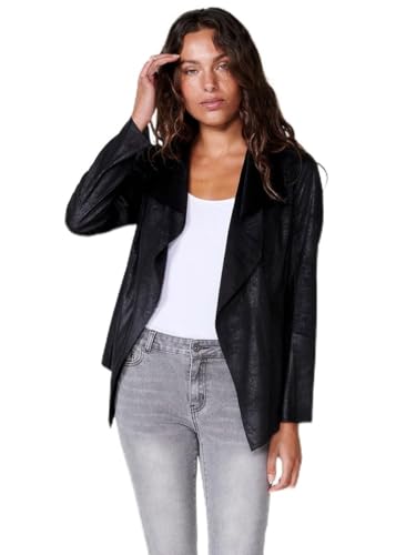 Koroshi Offene Jacke mit Used-Leder, eng anliegend, lange Ärmel und Taschen mit Metallplatte mit schwarzem Logo, für Damen, Schwarz, Schwarz , 42 von Koroshi