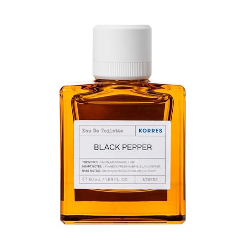 KORRES BLACK PEPPER Eau De Toilette für Herren, würzig, frischer Duft mit Zitrusnoten, dermatologisch getestet, vegan, 50 ml von KORRES