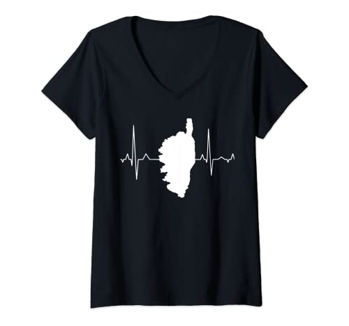 Damen Korsika Heartbeat Corsica Mittelmeer Insel Corse Frankreich T-Shirt mit V-Ausschnitt Damen Korsika Heartbeat Corsica Mittelmeer Insel Corse Frankreich T-Shirt mit V-Ausschnitt von Korsika Corsica Frankreich Urlaub Geschenkideen