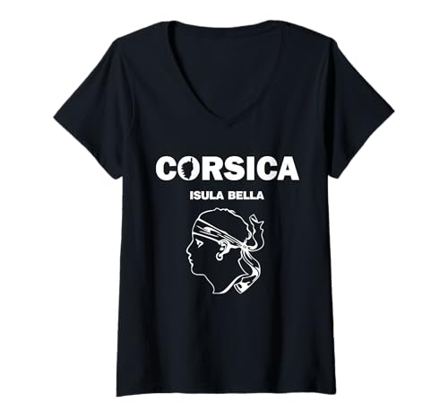 Damen Korsika Isula Bella mit Corse Piratenkopf Frankreich Corsica T-Shirt mit V-Ausschnitt von Korsika Insel Designs24