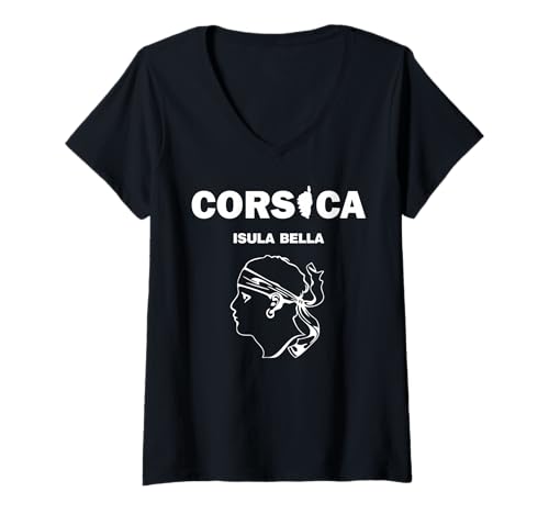 Damen Korsika Isula Bella mit Corse Piratenkopf Frankreich Corsica T-Shirt mit V-Ausschnitt von Korsika Insel Designs24