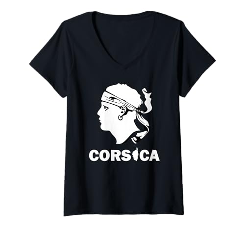 Damen Korsika Landkarte mit Corse Piratenkopf Frankreich Corsica T-Shirt mit V-Ausschnitt Damen Korsika Landkarte mit Corse Piratenkopf Frankreich Corsica T-Shirt mit V-Ausschnitt von Korsika Insel Designs24