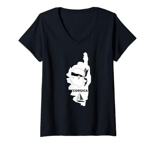 Damen Segelboot auf Insel Korsika Isula Bella Corse Frankreich T-Shirt mit V-Ausschnitt von Korsika Insel Designs24