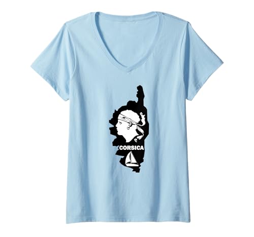 Damen Segelboot auf Insel Korsika Isula Bella Corse Frankreich T-Shirt mit V-Ausschnitt von Korsika Insel Designs24