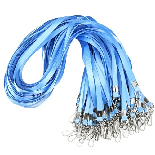 Bulk Lanyards hellblaue Schlüsselbänder für Ausweise, Schlüsselbänder mit drehbaren Haken-Clips für Namensschild, Schlüsselband (hellblau, 50 Stück) von Korty