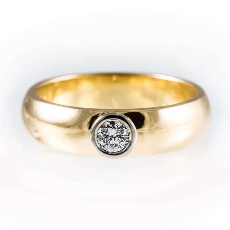 Einfache Verlobungsring, Einzigartige Lünette Einfache Solitär-Ring, Gelbgold Gewölbten Hochzeitsband, Abgerundeten Ring von KorusDesign