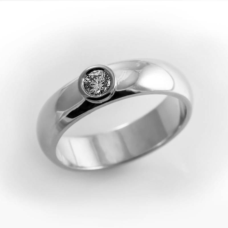 Einfache Weiße Gold Verlobungsring, Einzigartige Lünette Einfache Solitär-Ring, Gewölbt Hochzeit Band, Abgerundeten Ring, Diamant-Ring von KorusDesign