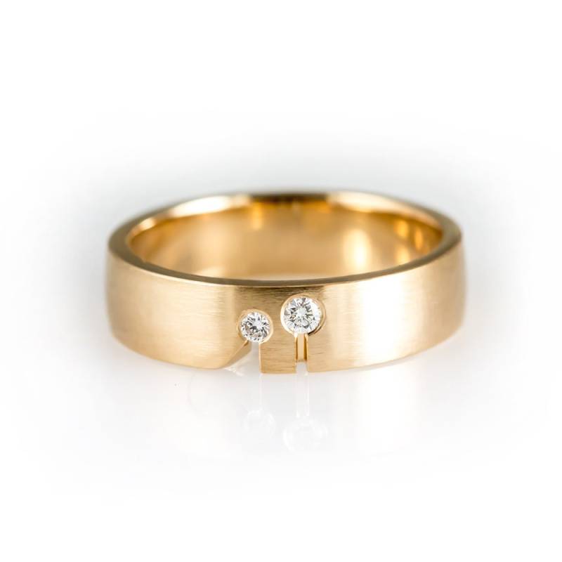 Einzigartige Gelbgold Engagement Ring, Moderne Gelbem Gold Hochzeit Band Sein Und Ihn, Seine Seine, Ihn Ring Aus Unisex von KorusDesign