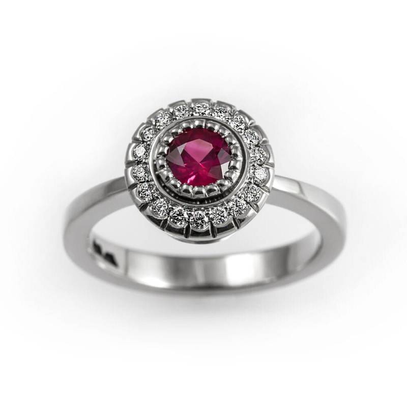 Einzigartige Rubin Verlobungsring, Natürliche Ring, Diamant Halo Ring Mit Rubin, Rote Und Diamant-Ring, Weißgold-Ring von KorusDesign