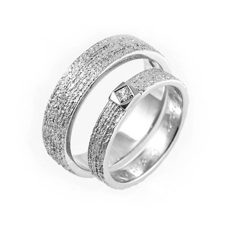 Passende Eheringe, Ehering-Set, Einzigartige Weißgold Passende Trauringe, Strukturiert Ringe, Matt von KorusDesign