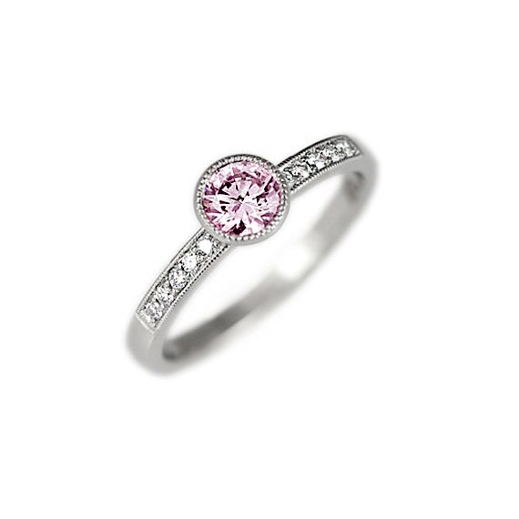 Rosa Saphir-Ring, Saphir-Verlobungsring, Verlobungsring Lünette, Saphir Und Diamant-Verlobungsring, Milgrain Details, Stein-Ring von KorusDesign