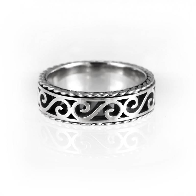 Schwarze Spitze Hochzeitsband, Moderner Ring, Unisex Hochzeit Band, Schwarz-Rhodium-Beschichtung, Spitze-Ring, Verlobungsring, Dreh Ornament von KorusDesign
