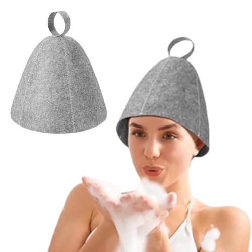 Saunahut Filzhut Saunamütze Saunakappe Duschkappe Sauna Hut Mütze Tragbare Sauna Duschhaube Zubehör für Damen Herren Dusche Kopfschutz(COLOR:Grau) von Korysnew