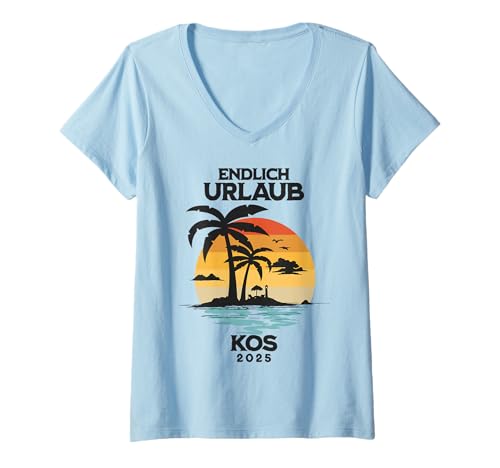 Damen Endlich Urlaub Kos 2025 Griechenland Reise Kos T-Shirt mit V-Ausschnitt Damen Endlich Urlaub Kos 2025 Griechenland Reise Kos T-Shirt mit V-Ausschnitt von Kos Griechenland Urlaub Outfit Geschenkideen