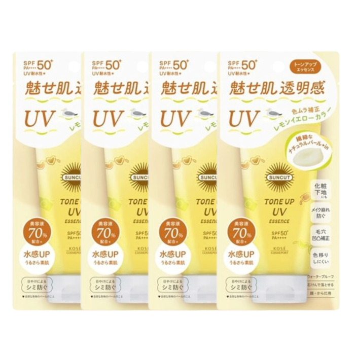 Kose - Suncut UV Tone Up Essence SP50+ PA++++ (2024 Version) - 80g - Lemon Yellow (4ea) Set von Kose