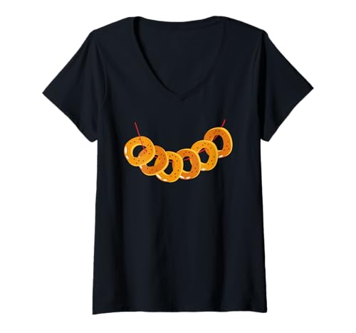 Damen Sesamsamen Bagel New York jüdische Delikatessen T-Shirt mit V-Ausschnitt von Kosher Bakery Pastry And Breakfast Apparel