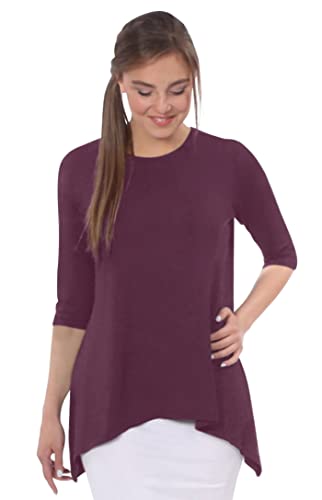 Kosher Casual Damen Asymmetrisches Tunika Top mit bescheidenen 3-4 Ärmeln und Taschentuch-Saum - Violett - Small von Kosher Casual