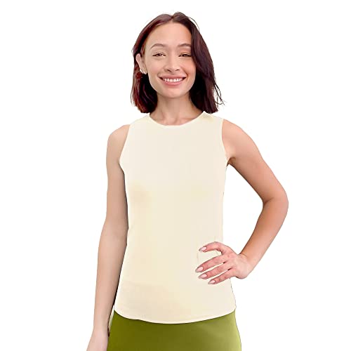 Kosher Casual Damen Bescheidenes ärmelloses Unterhemd – volle Schulter hoher Hals Layering Shell, gebrochenes weiß, Klein von Kosher Casual