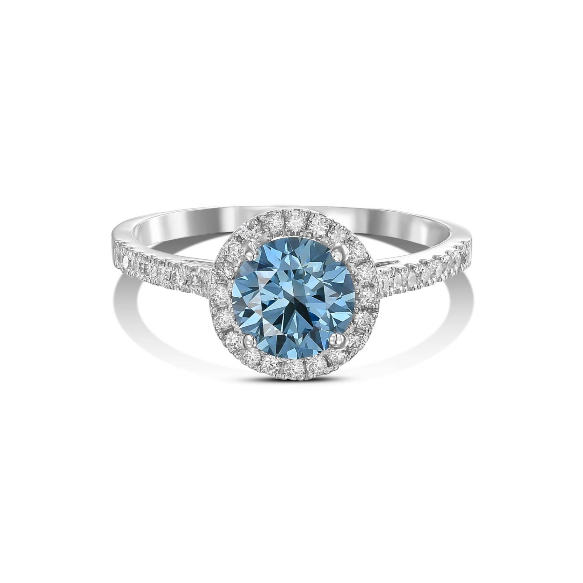 1.50 Karat Fancy Vivid Blue Vs2 Lab Grown Diamant Rundschliff Verlobungsring, Halo Verlobungsring 14K Weißgold, Cvd von KosherDiamond