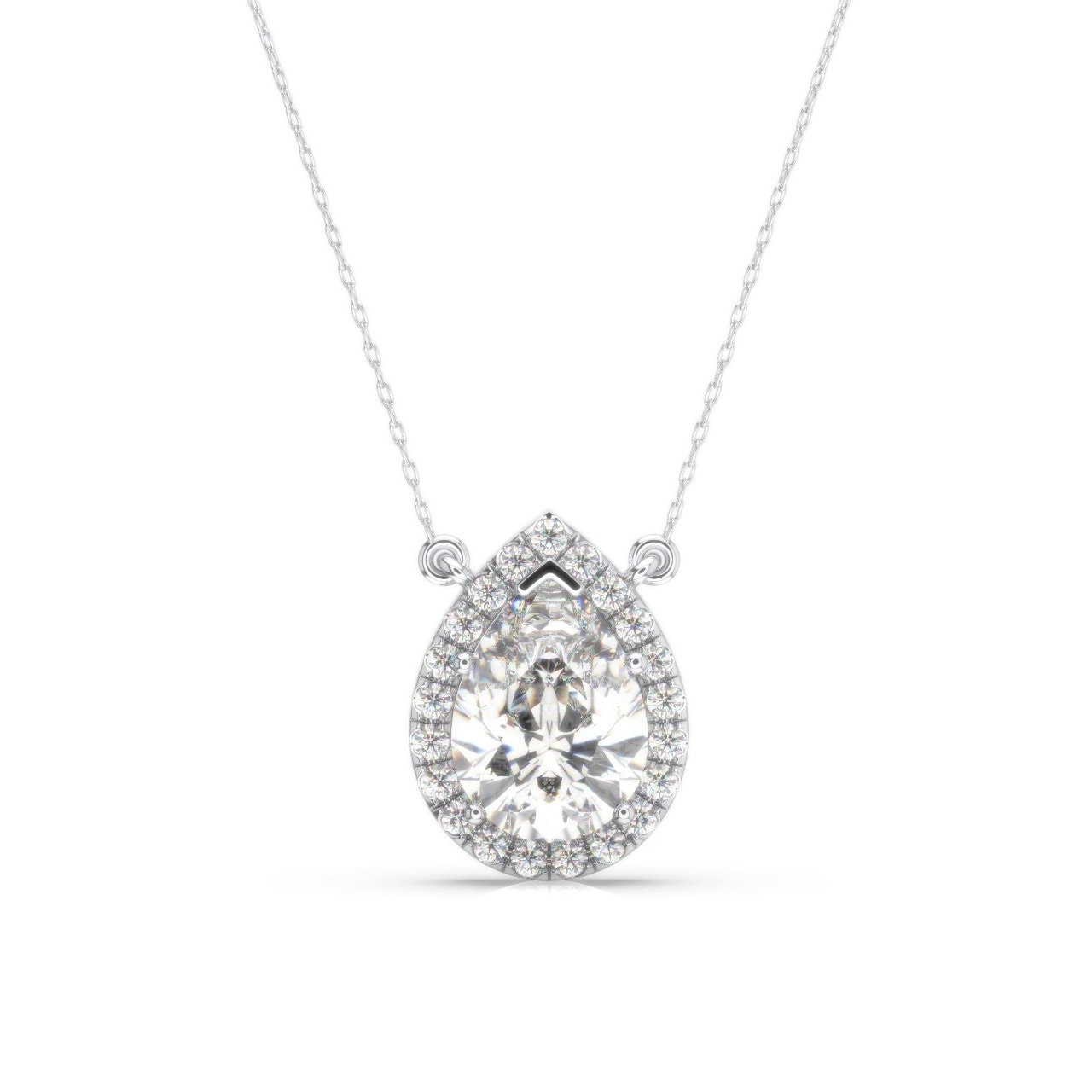1.65 Karat F/Vs1 Birnenform Lab Grown Diamant Halo Anhänger Mit Kette, Birnen Halskette 14K Weißgold Kette Igi Zertifiziert 1.65 Karat F/Vs1 Birnenform Lab Grown Diamant Halo Anhänger Mit Kette, Birnen Halskette 14K Weißgold Kette Igi Zertifiziert von KosherDiamond