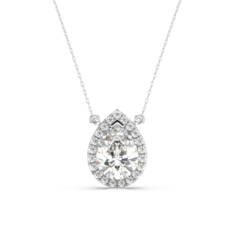 1.65 Karat F/Vs1 Birnenform Lab Grown Diamant Halo Anhänger Mit Kette, Birnen Halskette 14K Weißgold Kette Igi Zertifiziert von KosherDiamond