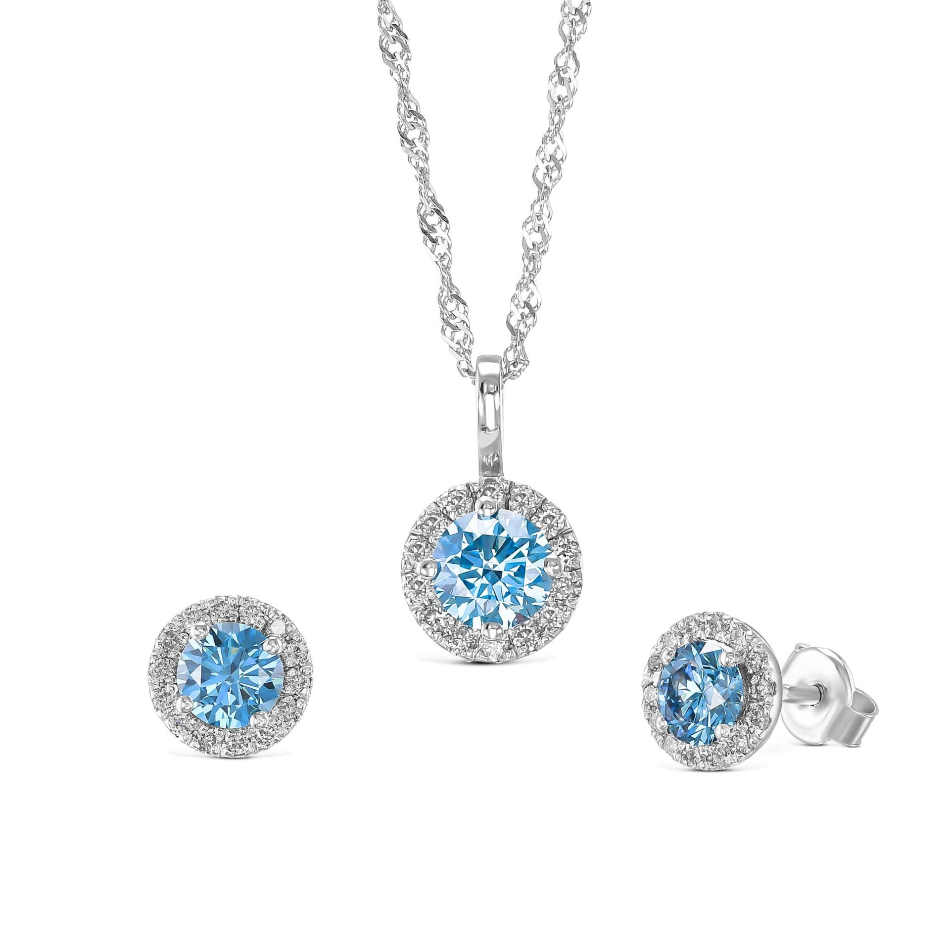 2 Ctw Vivid Blue Runde Schliff Lab Grown Halo Diamant Ohrringe & Anhänger Passendes Set, Schmuck Unikat, Besonderes Versprechen Geschenk 2 Ctw Vivid Blue Runde Schliff Lab Grown Halo Diamant Ohrringe & Anhänger Passendes Set, Schmuck Unikat, Besonderes Versprechen Geschenk von KosherDiamond