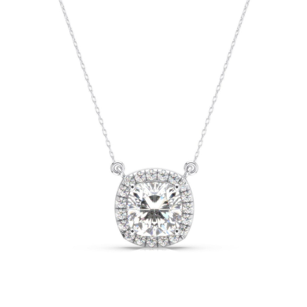 2.15 Karat F/Vs1 Cushion Cut Lab Grown Diamant Halo Anhänger Mit Kette, Kissen Halskette 14K Weißgold Kette Igi Certified von KosherDiamond