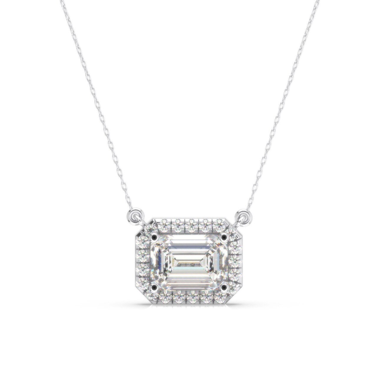 2.15 Karat Igi Certified F/Vs1 Smaragdschliff Lab Grown Diamant Halo Anhänger Mit Kette, Smaragd Halskette 14K Weißgold Kette von KosherDiamond