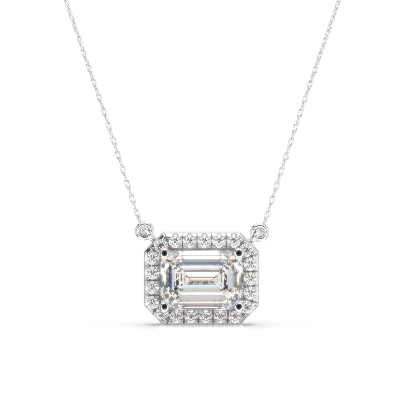 2.15 Karat Igi Certified F/Vs1 Smaragdschliff Lab Grown Diamant Halo Anhänger Mit Kette, Smaragd Halskette 14K Weißgold Kette 2.15 Karat Igi Certified F/Vs1 Smaragdschliff Lab Grown Diamant Halo Anhänger Mit Kette, Smaragd Halskette 14K Weißgold Kette von KosherDiamond