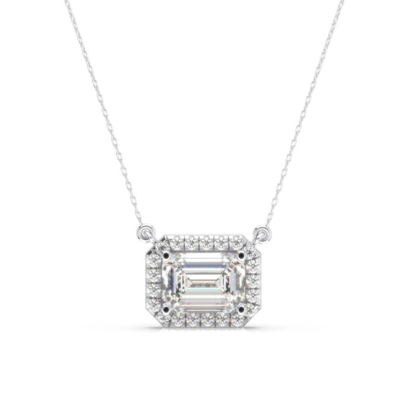 2.15 Karat Igi Certified F/Vs1 Smaragdschliff Lab Grown Diamant Halo Anhänger Mit Kette, Smaragd Halskette 14K Weißgold Kette von KosherDiamond