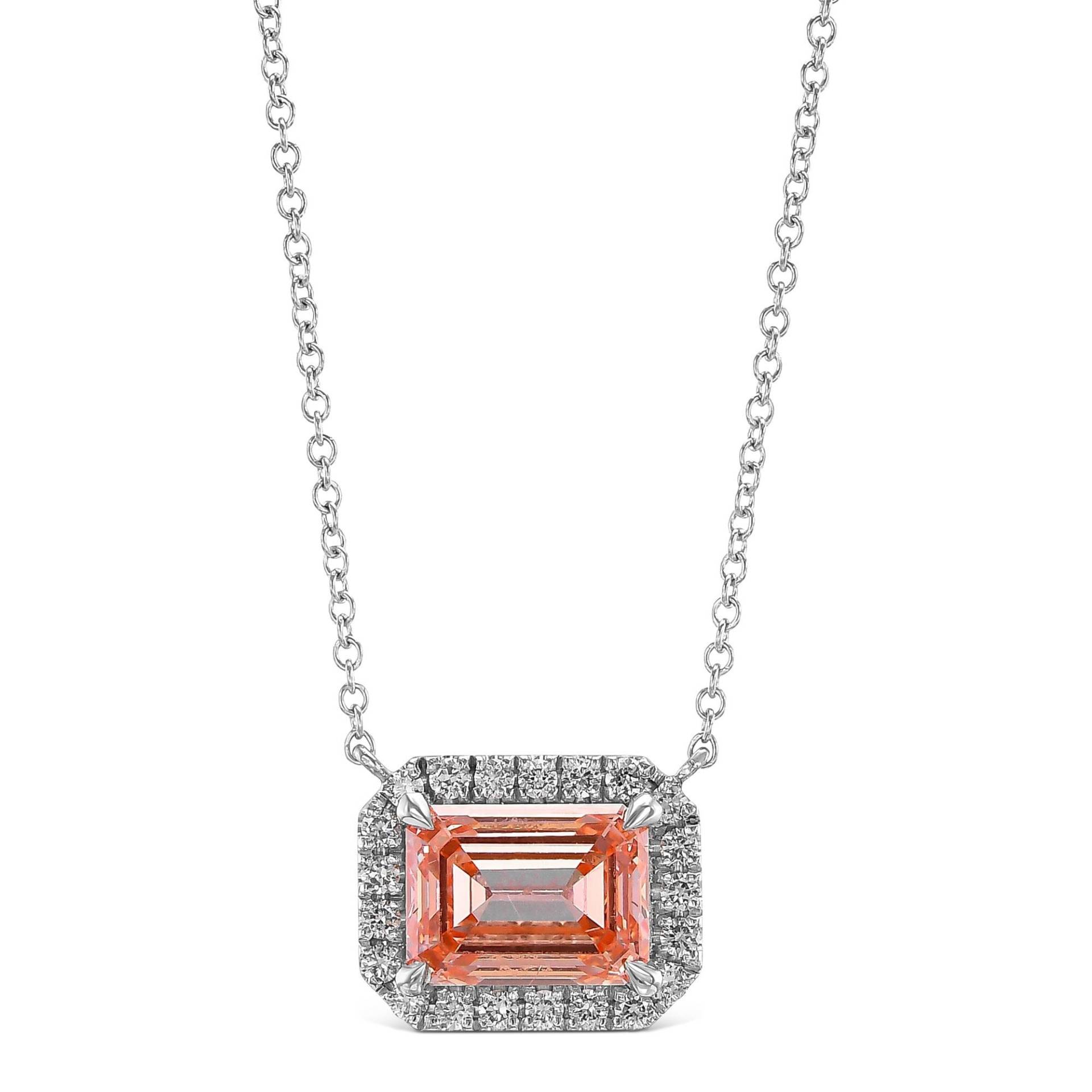 2.20 Karat Fancy Intense Pink Farbe Vs1 Clarity Smaragd Cut Lab Grown Diamant Halo Anhänger Mit Kette 2.20 Karat Fancy Intense Pink Farbe Vs1 Clarity Smaragd Cut Lab Grown Diamant Halo Anhänger Mit Kette von KosherDiamond