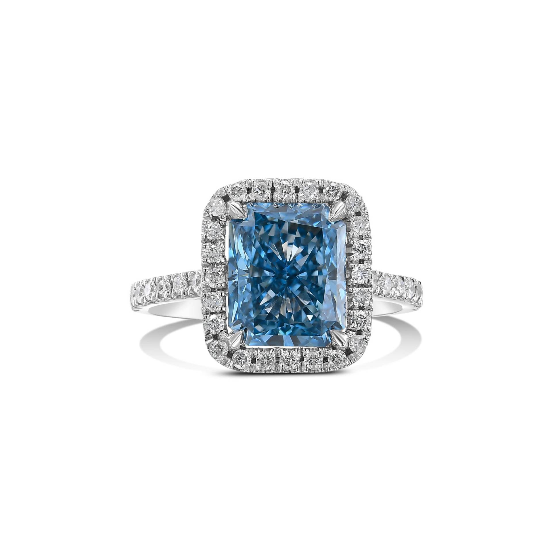 3, 75 Ct Blaue Farbe Vs1 Clarity Lab Grown Diamant Verlobungsring Radiant Cut Igi Zertifiziertes Set in 14K Weißgold von KosherDiamond