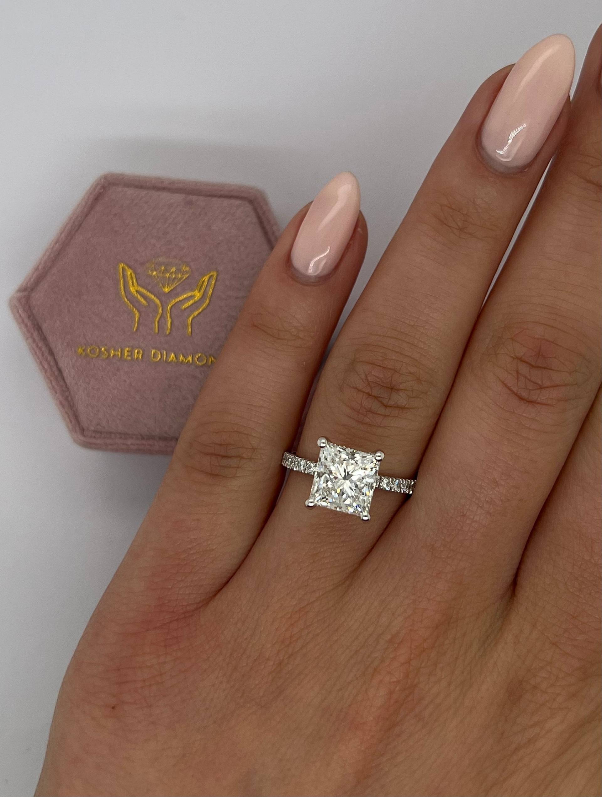 3.25 Karat Igi Certified F/Vvs2 Princess Cut Lab Grown Diamant Solitär Verlobungsring, 14K Weißgold Hidden Halo Ring von KosherDiamond