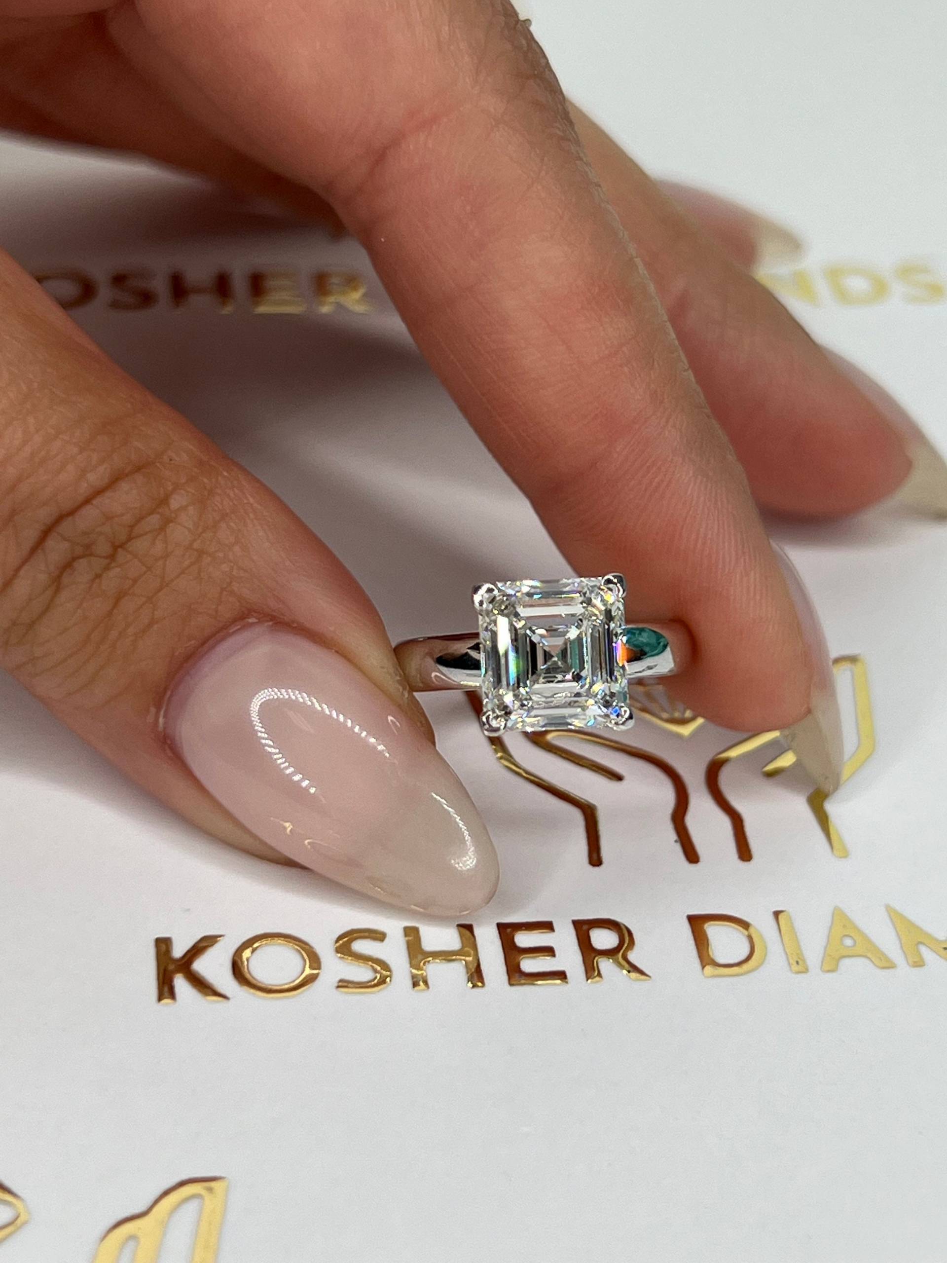 4 Karat Igi Certified F Farbe Vvs2 Klarheit Asscher Cut Diamant Solitär Verlobungsring, Lab Grown Cvd Verlobung, 14K Weißgold von KosherDiamond