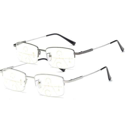 Kosinso Outfany Intellireaders, Sherum Intellireaders, Gleitsichtbrille Herren, Progressive Multifokale Lesebrille, Bifokale Brille Einstellbare Brille für Nah und Fern (Schwarz+Silber, 2.00) von Kosinso