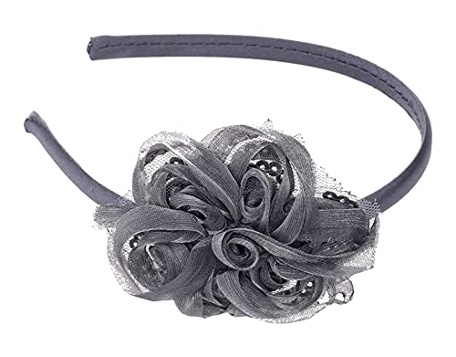 Elegantes Haarreif mit Blumenapplikationen aus Spitze mit Pailletten, grau von Kosmetex