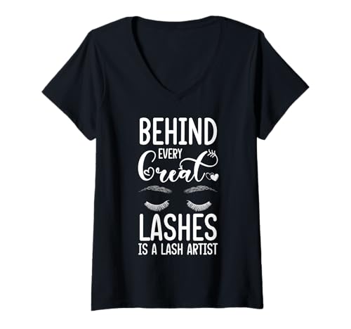 Damen Behind Every Great Lashes Is A Lash Artist Cosmetic Studio T-Shirt mit V-Ausschnitt Damen Behind Every Great Lashes Is A Lash Artist Cosmetic Studio T-Shirt mit V-Ausschnitt von Kosmetik Studio Wimpern Kosmetikerin