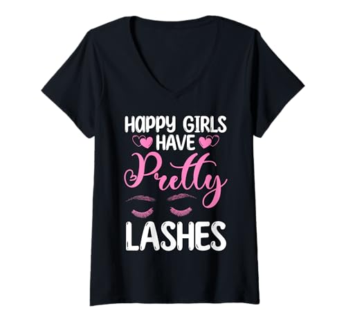 Damen Happy Girls Have Pretty Lashes Cosmetic Studio T-Shirt mit V-Ausschnitt Damen Happy Girls Have Pretty Lashes Cosmetic Studio T-Shirt mit V-Ausschnitt von Kosmetik Studio Wimpern Kosmetikerin