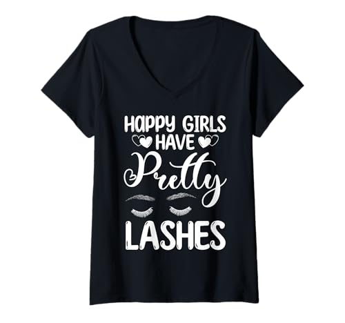 Damen Happy Girls Have Pretty Lashes Cosmetic Studio T-Shirt mit V-Ausschnitt Damen Happy Girls Have Pretty Lashes Cosmetic Studio T-Shirt mit V-Ausschnitt von Kosmetik Studio Wimpern Kosmetikerin