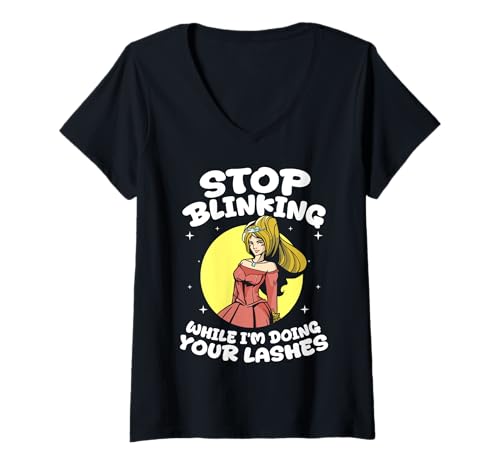 Damen Stop Blinking While Im Doing Your Lashes Cosmetic Studio T-Shirt mit V-Ausschnitt Damen Stop Blinking While Im Doing Your Lashes Cosmetic Studio T-Shirt mit V-Ausschnitt von Kosmetik Studio Wimpern Kosmetikerin